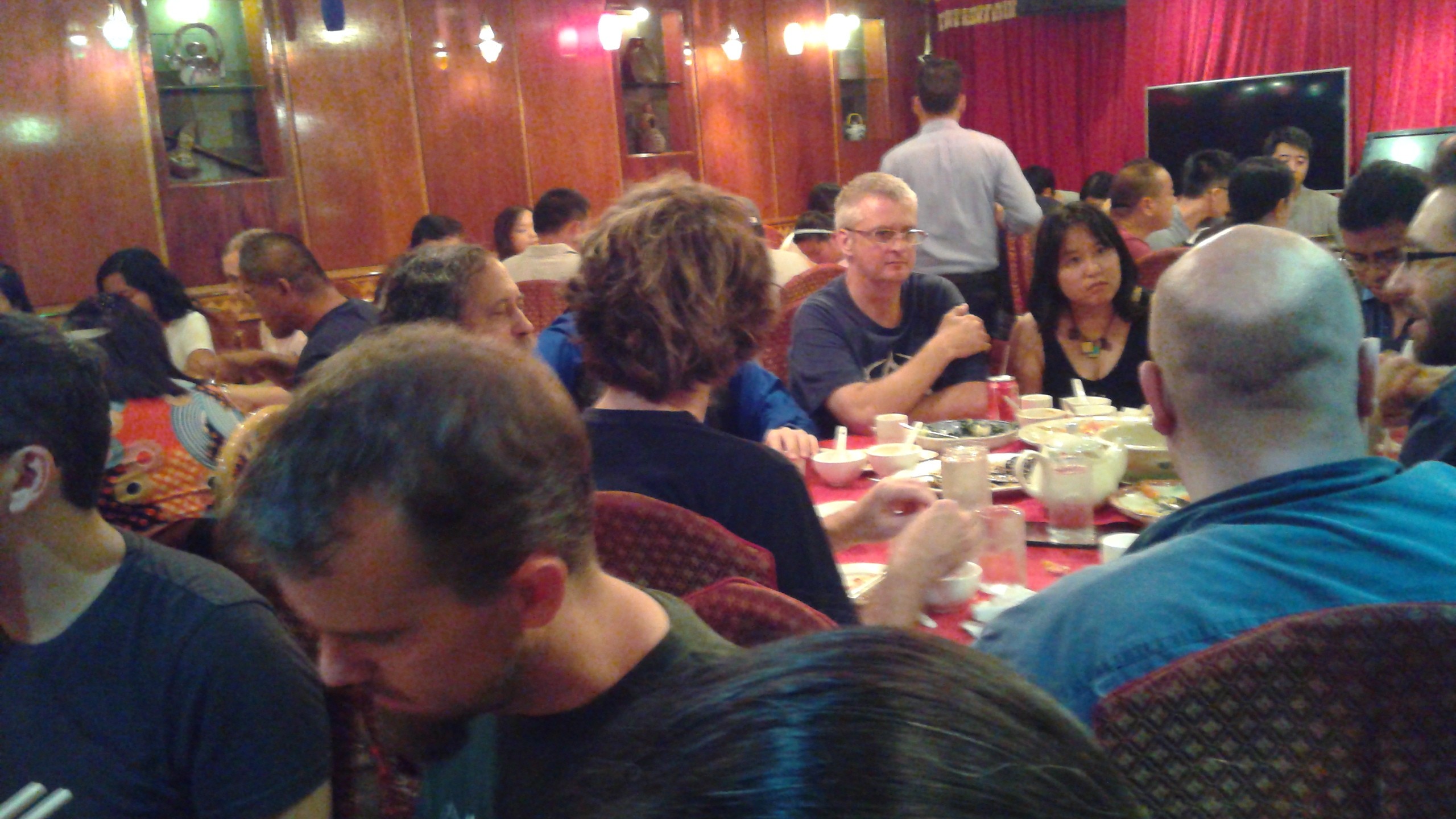 Richard Stallman and others discuss free software over lunch.