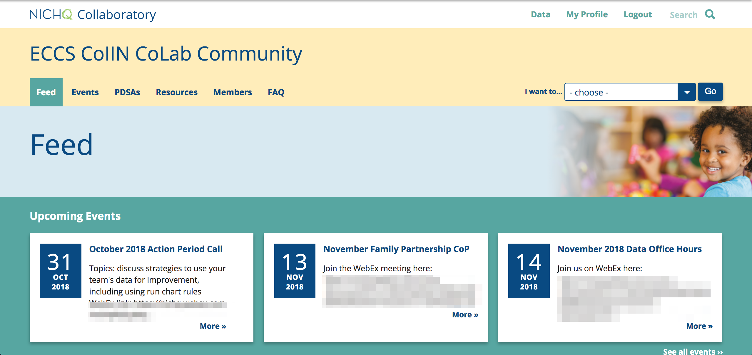Screenshot of a CoLab homepage