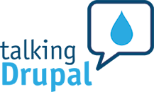 The Talking Drupal Drupal logo - the brand name under a chat bubble containing a water droplet 