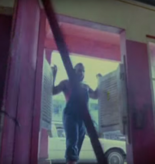 Mr. T as B.A. Baracus kicking open a wide door in the opening credits of the A-Team