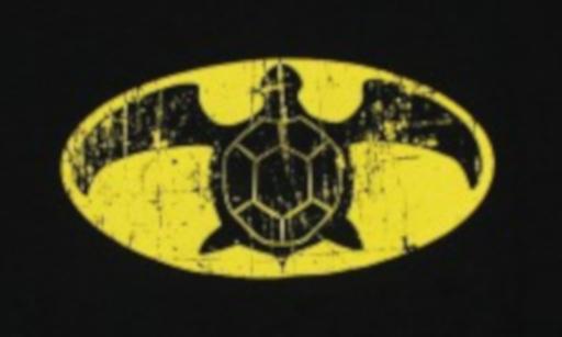 Sea turtle as the bat-signal Batman logo.